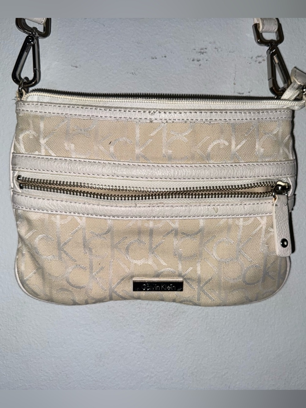 Calvin Klein Cream and White CK Logo Crossbody Bag
